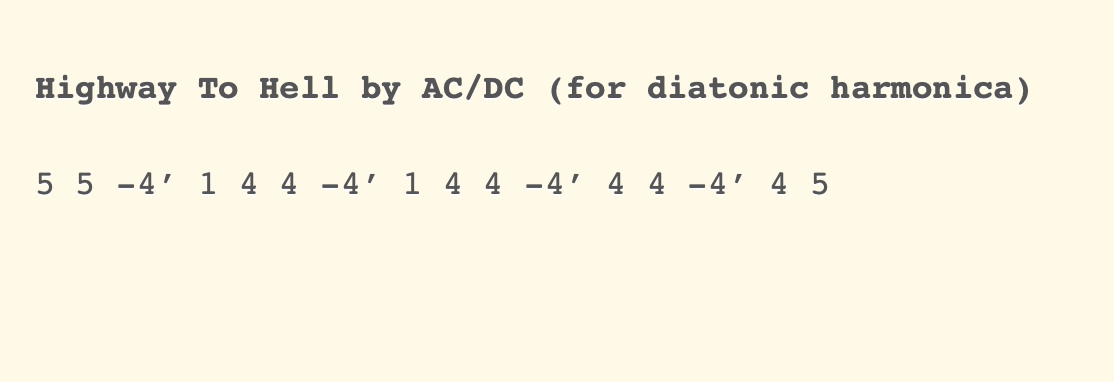 Highway to hell -Easy Harmonica songs with tab for beginners